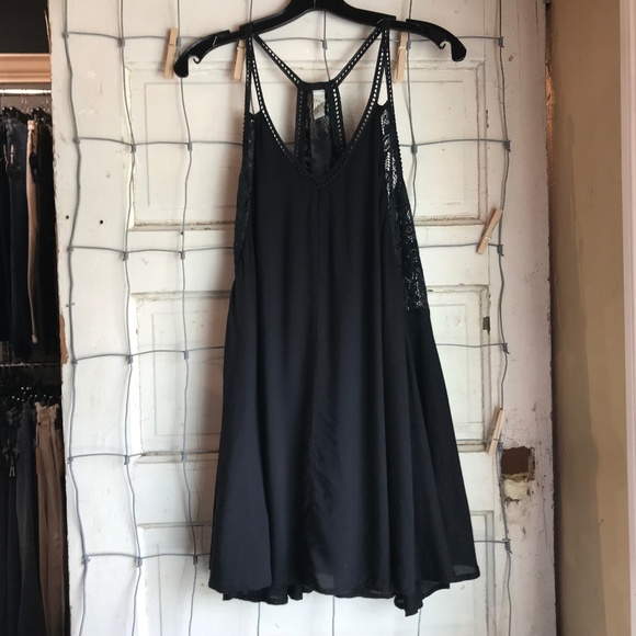 Elan Dresses & Skirts - Elan Black Racer Back Dress With Lace Size Medium